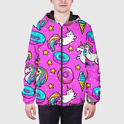 Куртка с капюшоном мужская Единороги с пончиками, цвет: 3D-черный — фото 2