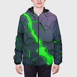 Куртка с капюшоном мужская ЗЕЛЕНЫЙ РАЗЛОМ 3Д РАЗЛОМ цвета 3D-черный — фото 2