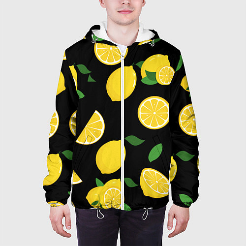 Мужская куртка Лимоны на чёрном / 3D-Белый – фото 3