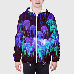 Куртка с капюшоном мужская Неоновые медузы, цвет: 3D-белый — фото 2