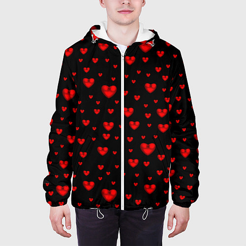 Мужская куртка Красные сердца / 3D-Белый – фото 3