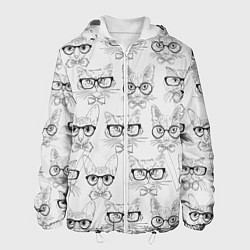 Куртка с капюшоном мужская Кошки в очках, цвет: 3D-белый