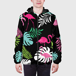 Куртка с капюшоном мужская Фламинго с цветами, цвет: 3D-черный — фото 2