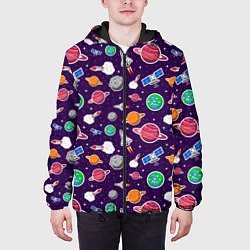 Куртка с капюшоном мужская Корабли, планеты и спутники, цвет: 3D-черный — фото 2