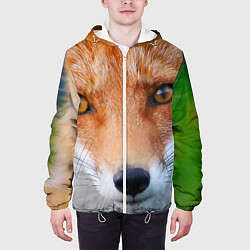 Куртка с капюшоном мужская Крупно мордочка лисы, цвет: 3D-белый — фото 2