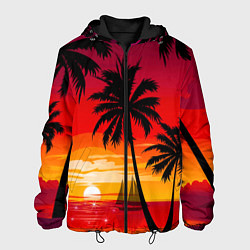 Куртка с капюшоном мужская Гавайский закат, цвет: 3D-черный