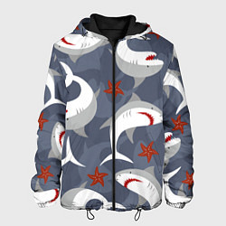 Куртка с капюшоном мужская Акулы, цвет: 3D-черный