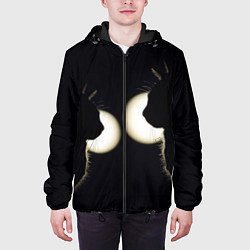 Куртка с капюшоном мужская Пара Силуэты черных кошек, цвет: 3D-черный — фото 2