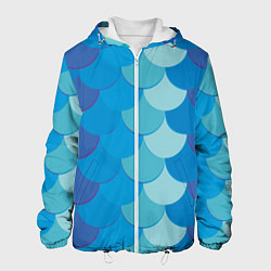 Куртка с капюшоном мужская Синяя чешуя рыбы, цвет: 3D-белый