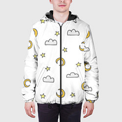 Куртка с капюшоном мужская Луна, звезды и облака, цвет: 3D-черный — фото 2
