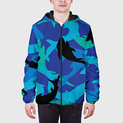 Куртка с капюшоном мужская Акулы паттерн, цвет: 3D-черный — фото 2