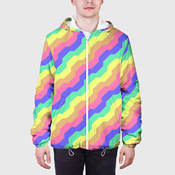 Куртка с капюшоном мужская Радужные волны, цвет: 3D-белый — фото 2
