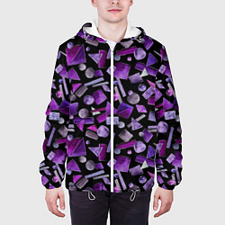 Куртка с капюшоном мужская Геометрический фиолетовый, цвет: 3D-белый — фото 2