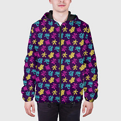 Куртка с капюшоном мужская Иероглифы, цвет: 3D-черный — фото 2
