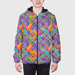 Куртка с капюшоном мужская Тропические цветы и узоры, цвет: 3D-черный — фото 2