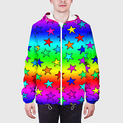 Куртка с капюшоном мужская Радужные звезды, цвет: 3D-белый — фото 2