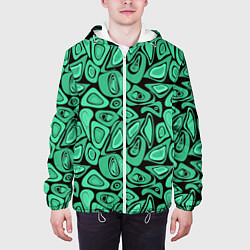 Куртка с капюшоном мужская Зеленый абстрактный узор, цвет: 3D-белый — фото 2