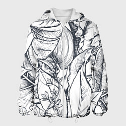 Куртка с капюшоном мужская Тропические листья, цвет: 3D-белый