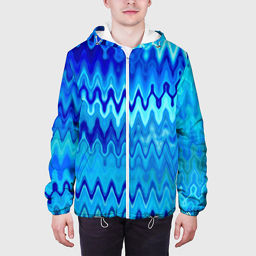Мужская куртка Синий-голубой абстрактный узор / 3D-Белый – фото 3