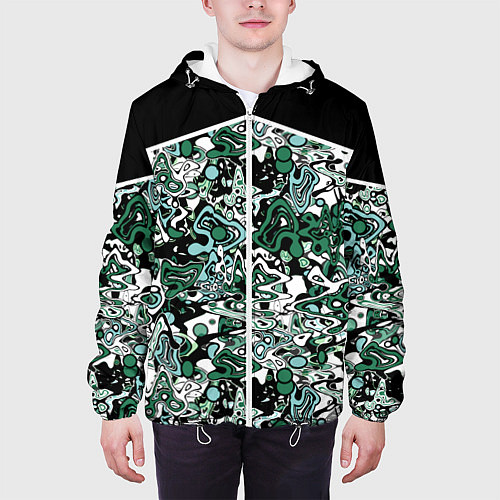Мужская куртка Черно-зеленые каракули / 3D-Белый – фото 3