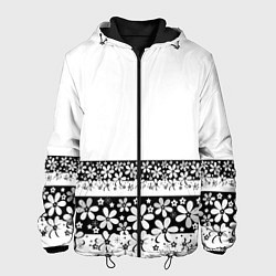 Куртка с капюшоном мужская Черно-белый цветочный принт, цвет: 3D-черный