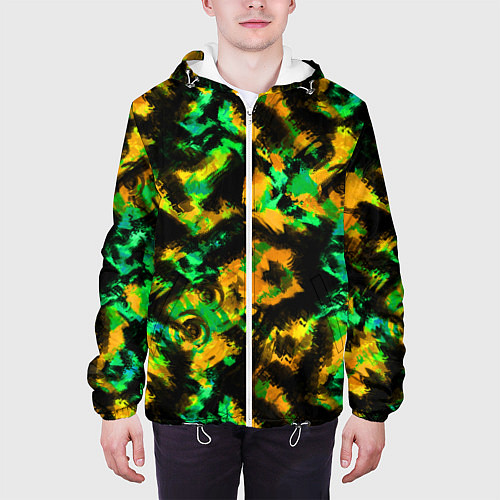Мужская куртка Абстрактный желто-зеленый узор / 3D-Белый – фото 3
