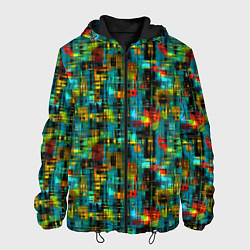Куртка с капюшоном мужская Разноцветные штрихи на бирюзе, цвет: 3D-черный