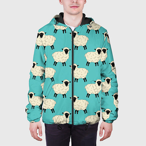 Мужская куртка Овечки паттерн на бирюзовом / 3D-Черный – фото 3