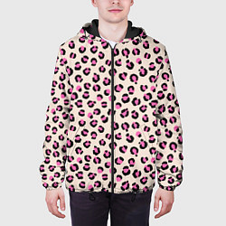 Куртка с капюшоном мужская Леопардовый принт розовый, цвет: 3D-черный — фото 2