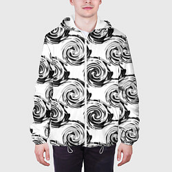 Куртка с капюшоном мужская Черно-белый абстрактный узор, цвет: 3D-белый — фото 2