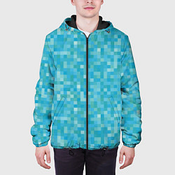 Куртка с капюшоном мужская Бирюзовая пиксель абстракция, цвет: 3D-черный — фото 2