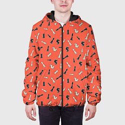 Куртка с капюшоном мужская Шахматы паттерн, цвет: 3D-черный — фото 2