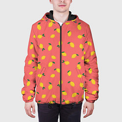 Куртка с капюшоном мужская Лимоны на кораловом, цвет: 3D-черный — фото 2