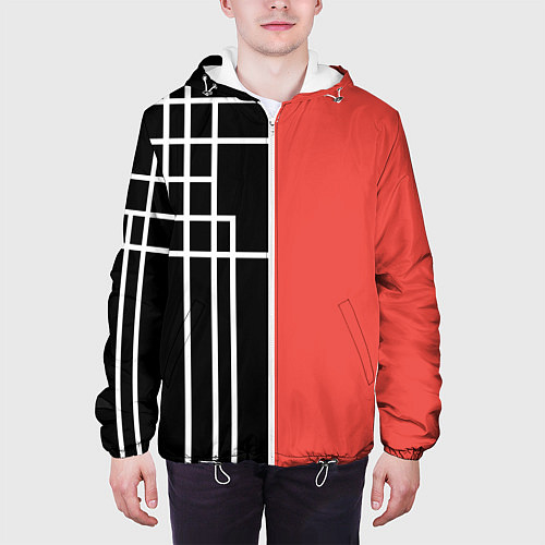 Мужская куртка Черный и коралловый арт деко / 3D-Белый – фото 3