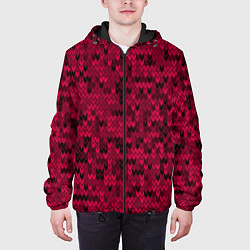 Куртка с капюшоном мужская Красно-черный абстрактный узор, цвет: 3D-черный — фото 2