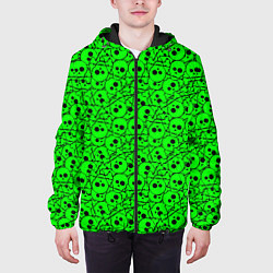 Куртка с капюшоном мужская Черепа на кислотно-зеленом фоне, цвет: 3D-черный — фото 2