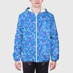 Куртка с капюшоном мужская Голубая пиксель абстракция, цвет: 3D-белый — фото 2