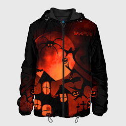 Куртка с капюшоном мужская Красная луна на Хэллоуин, цвет: 3D-черный