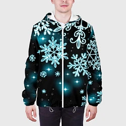 Куртка с капюшоном мужская Космические снежинки, цвет: 3D-белый — фото 2