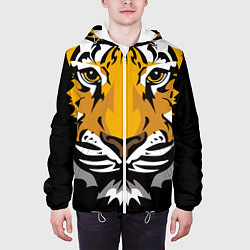 Куртка с капюшоном мужская Суровый взгляд тигра, цвет: 3D-белый — фото 2