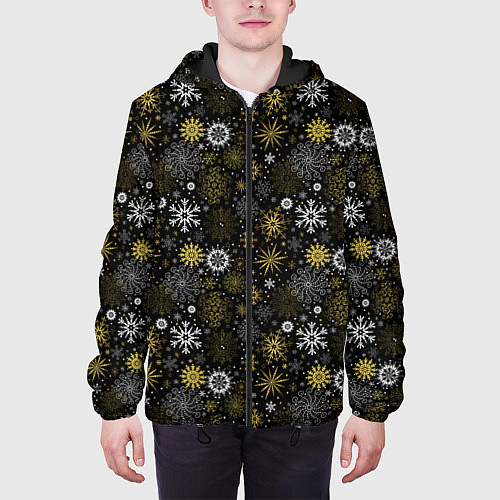 Мужская куртка Зимние Узоры золотые / 3D-Черный – фото 3