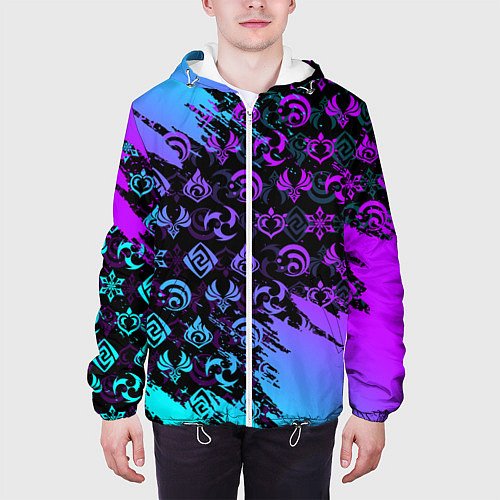 Мужская куртка GENSHIN NEON PATTERN SYMBOL НЕОН ЭМБЛЕМЫ / 3D-Белый – фото 3