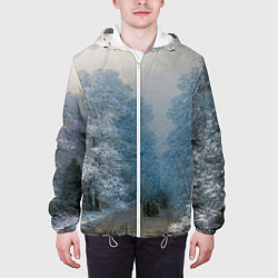 Куртка с капюшоном мужская Зимний пейзаж картина маслом, цвет: 3D-белый — фото 2