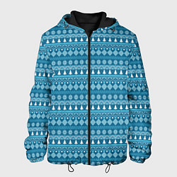 Куртка с капюшоном мужская Новогодний узор сине-белого цвета, цвет: 3D-черный