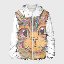 Куртка с капюшоном мужская A 018 Цветной кот, цвет: 3D-белый