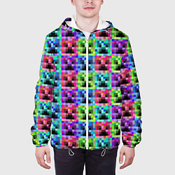 Куртка с капюшоном мужская МАЙНКРАФТ MINECRAFT ЦВЕТНЫЕ КРИПЕРЫ, цвет: 3D-белый — фото 2