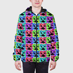 Куртка с капюшоном мужская МАЙНКРАФТ MINECRAFT ЦВЕТНЫЕ КРИПЕРЫ, цвет: 3D-черный — фото 2