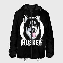 Куртка с капюшоном мужская Собака Хаски Husky, цвет: 3D-черный