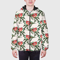 Куртка с капюшоном мужская Снегири паттерн, цвет: 3D-черный — фото 2