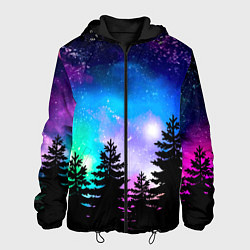 Куртка с капюшоном мужская Космический лес, елки и звезды, цвет: 3D-черный